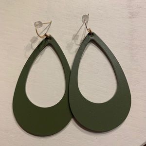 Nickel & Suede Olive cut out tear drop earrings